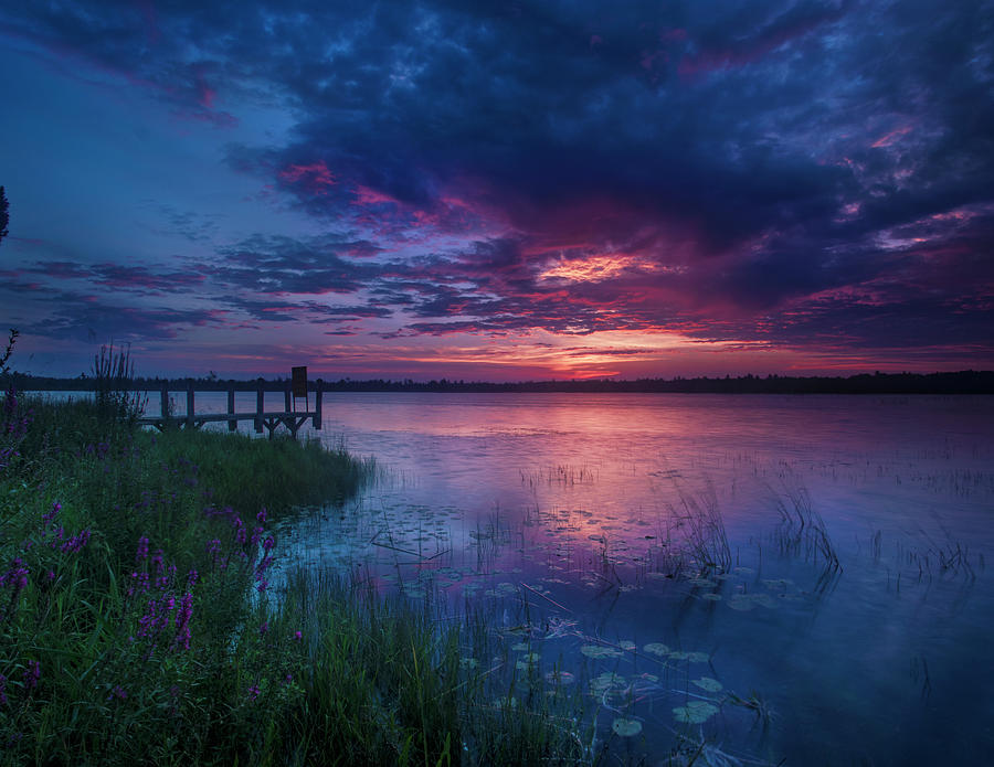Pier Photograph - Marl Lake Calm Sunrise by Ron Wiltse