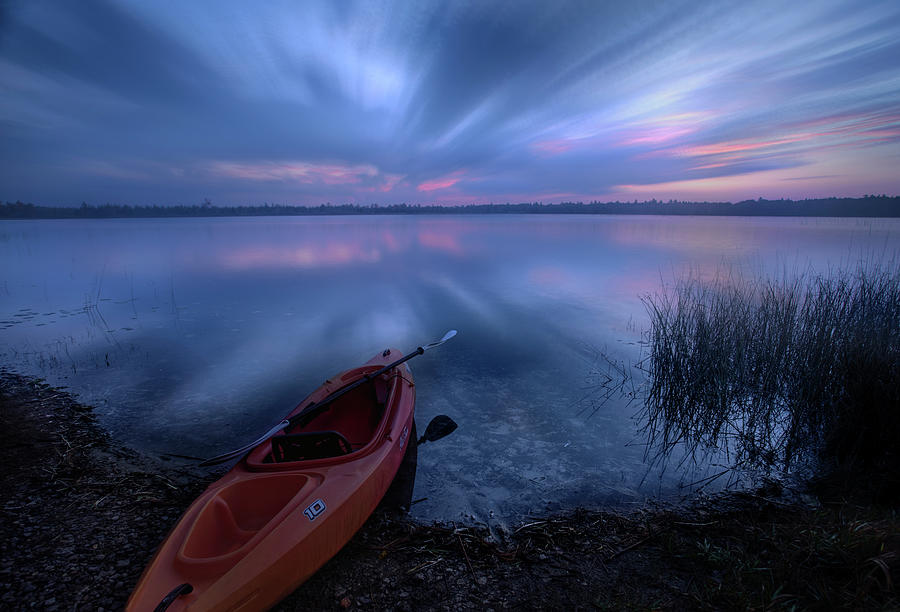 Marl Lake Kayak Long Exposure Sunrise Photograph by Ron Wiltse