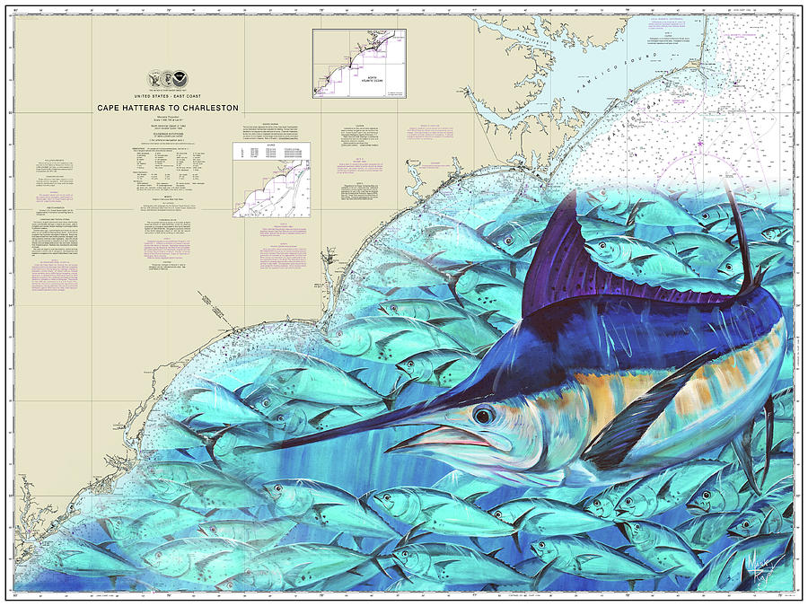 Marlin and Mackeral Chart Painting by Mark Ray