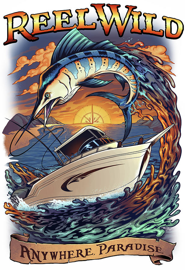 Typography Digital Art - Marlin Fishing Boat Reel Wild by Flyland Designs