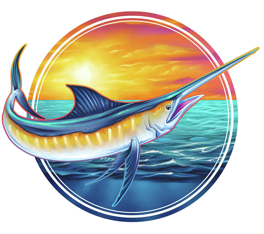 Sunset Digital Art - Marlin Illustration by Flyland Designs