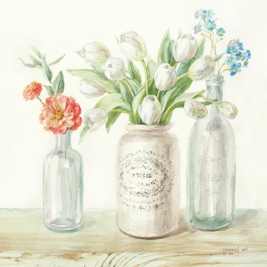 Bottle Painting - Marmalade Flowers II by Danhui Nai
