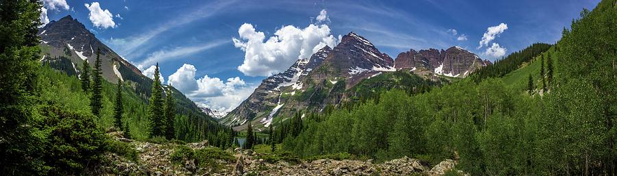 Maroon Bells and Crater Lake Panorama Photograph by Andy Konieczny