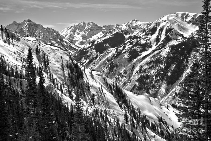 Maroon Bells Aspen Winter Black And White Photograph by Adam Jewell