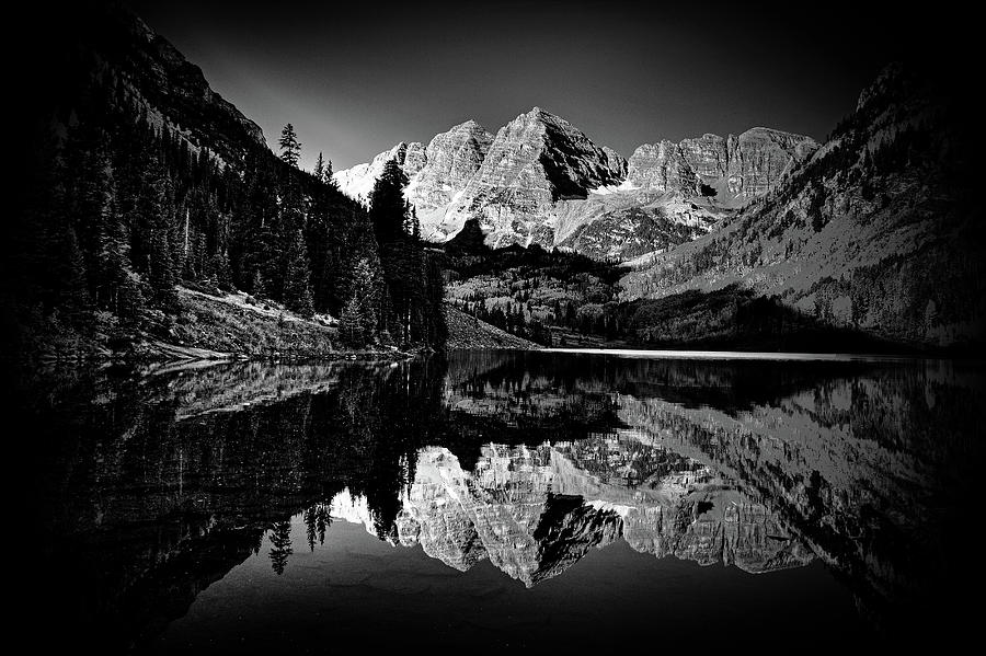 Maroon Bells Black and White Photograph by Bob Augsburg