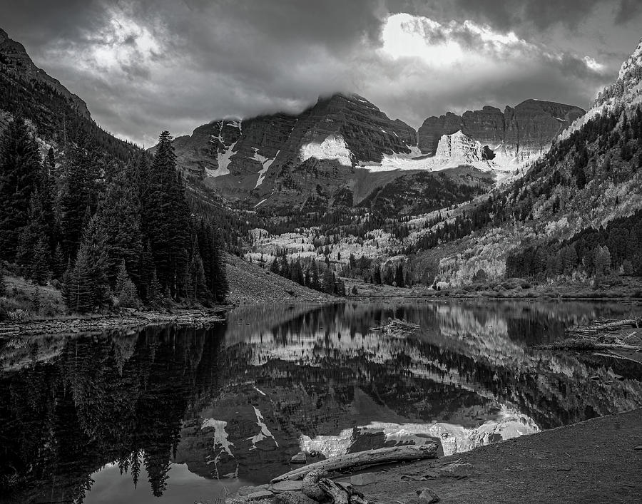 Maroon Bells Black And White Photograph by Harriet Feagin