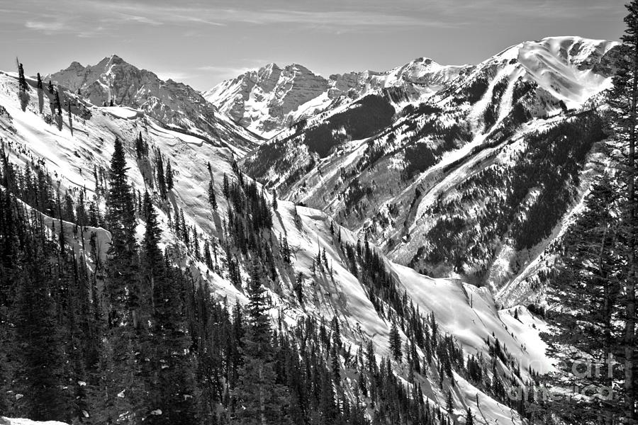 Maroon Bells Canyon Views Black And White Photograph by Adam Jewell