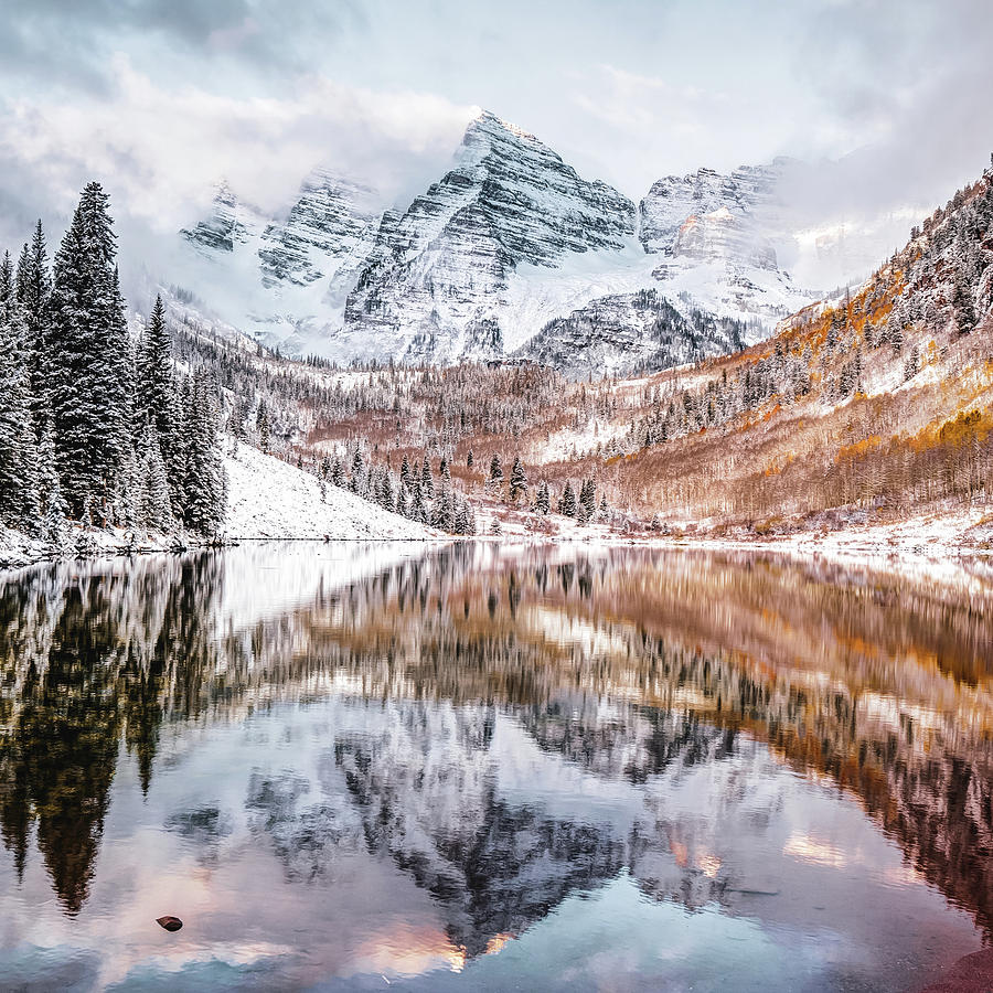 Maroon Bells Covered in Snow - Autumn Landscape Photograph by Gregory ...