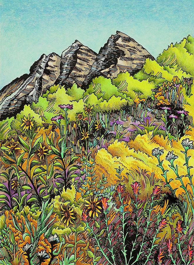 Maroon Bells Aspen Drawing by Janice A Larson | Fine Art America