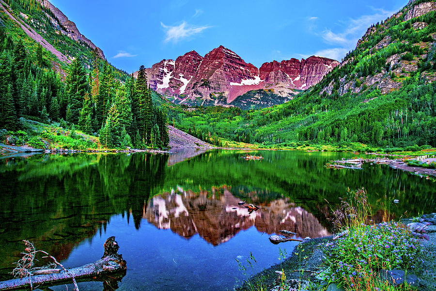 Maroon Bells summer morning #8033 Photograph by Bob Augsburg - Fine Art ...