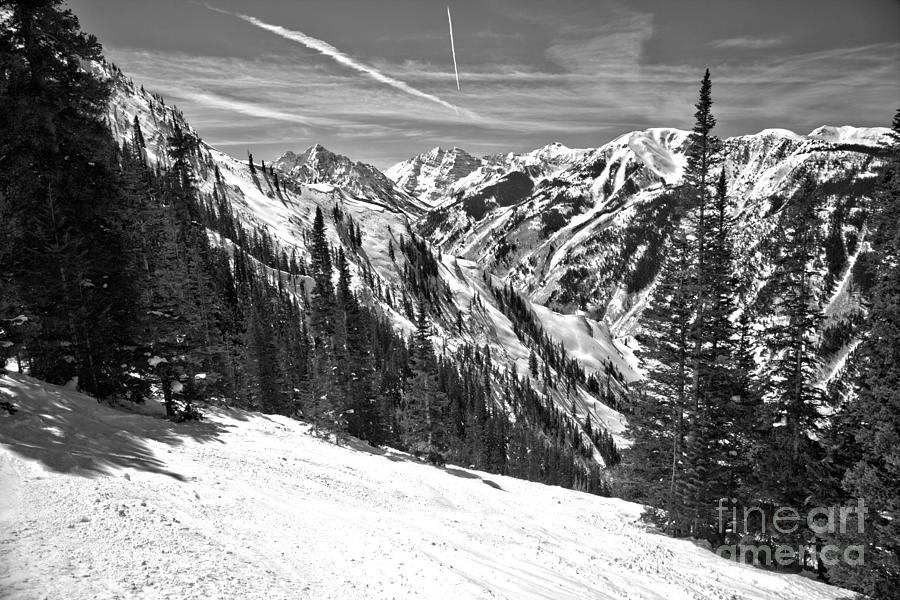 Maroon Bells View From The Slopes Black And White Photograph by Adam Jewell
