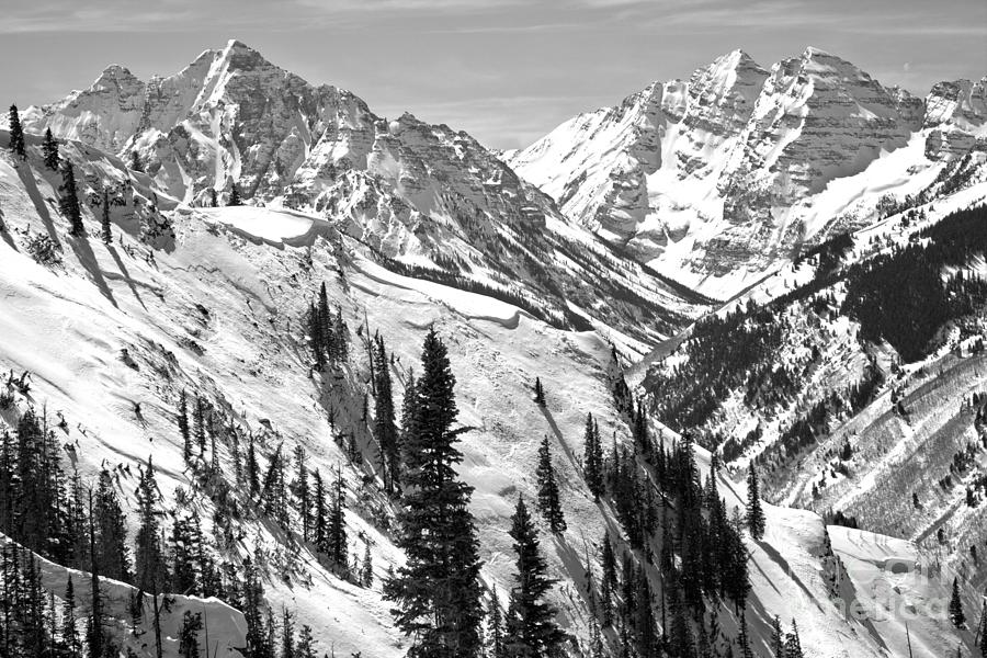 Maroon Bells Winter Paradise Black And White Photograph by Adam Jewell