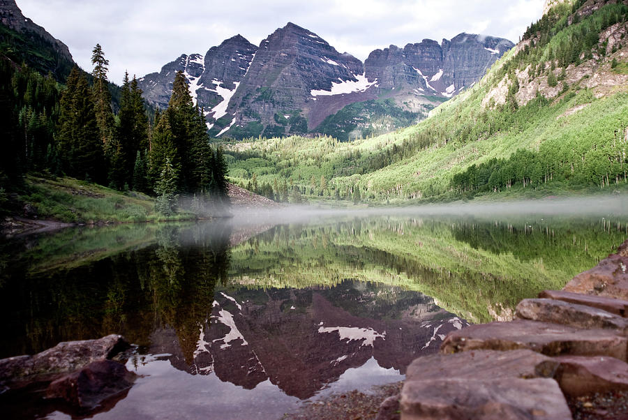 Maroon Bells With Misty Reflection Photograph by Ray Sandusky / Brentwood, Tn
