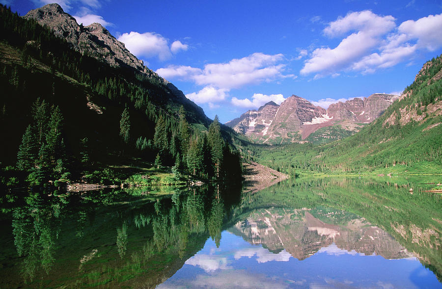 Maroon Bells With Reflection In Lake Photograph by John Elk Iii