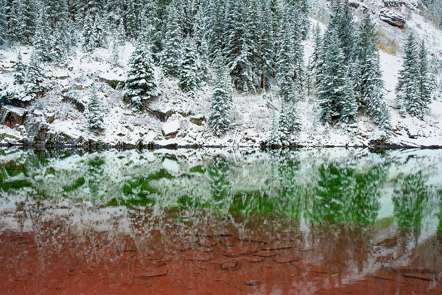 Maroon Lake Winter Reflections - Aspen Colorado Photograph by Gregory Ballos