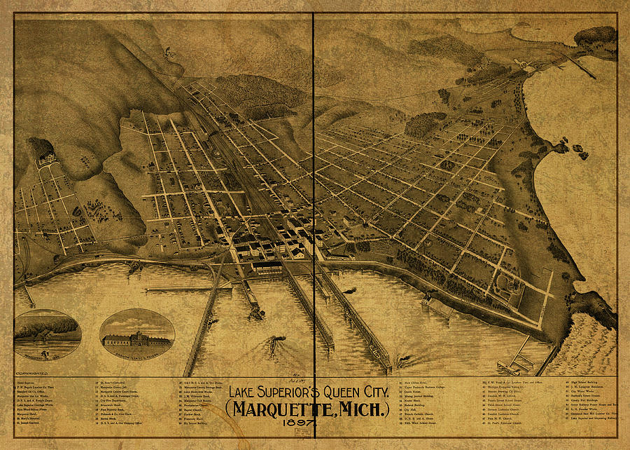 Marquette University Mixed Media - Marquette Michigan Vintage City Street Map 1897 by Design Turnpike