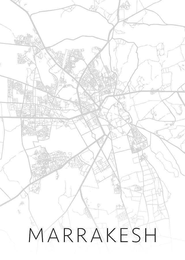 Black And White Mixed Media - Marrakesh City Map Black and White Street Series by Design Turnpike