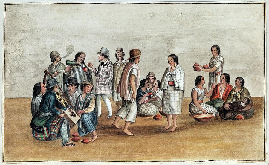 Marriage In Zambisa From The Album Of Ecuadorian Customs. Watercolor, Pastel. Drawing by Juan Agustin Guerrero -1818-1880-