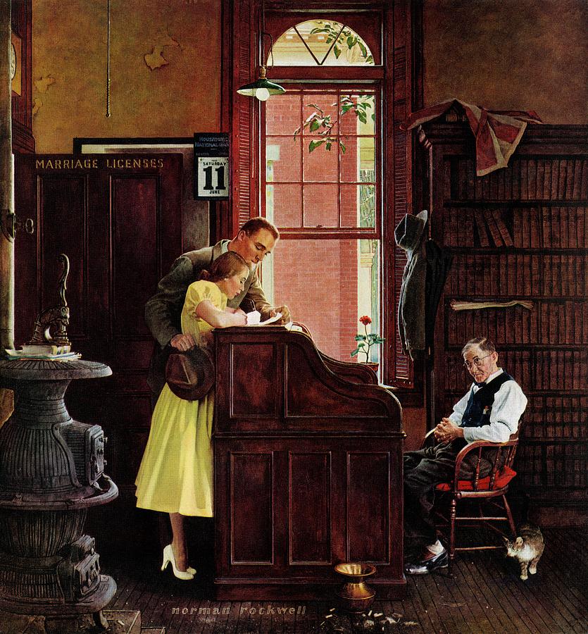 Clerks Painting - Marriage License by Norman Rockwell