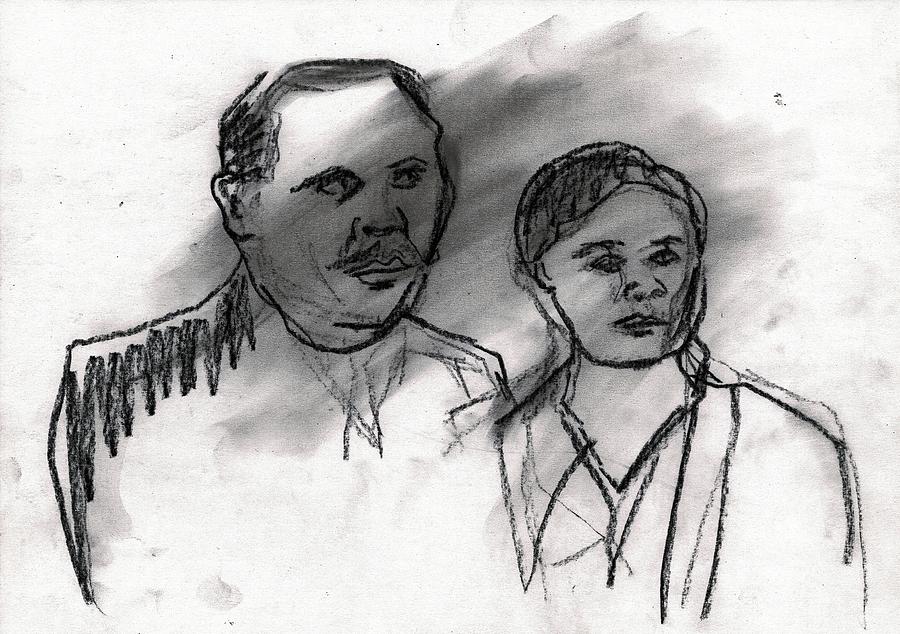 Married Couple Portrait Drawing by Edgeworth Johnstone
