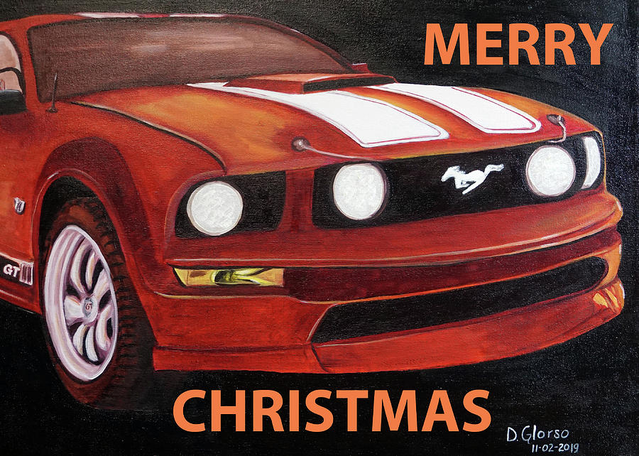 Marry Christmas Mustang Painting by Dean Glorso