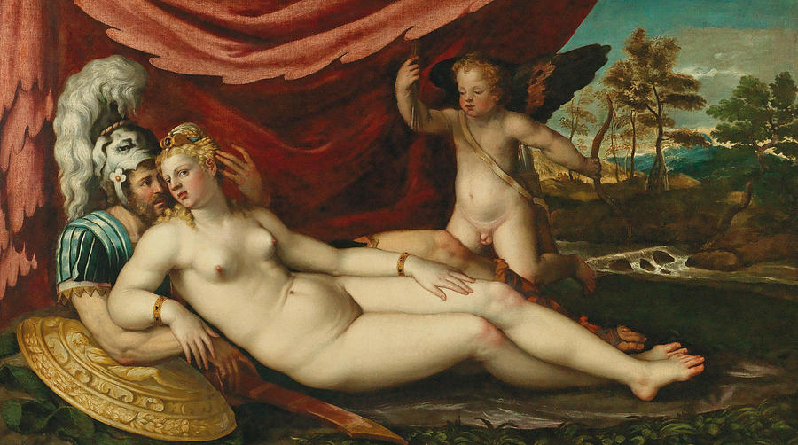 Mars and Venus with Cupid Painting by Battista Angolo del Moro