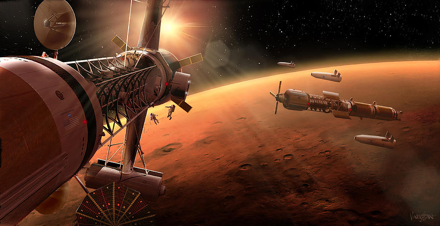 Science Fiction Digital Art - Mars - Einstein and Clarke in orbit by James Vaughan