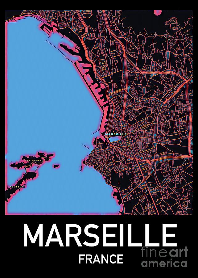 Marseille City Map Digital Art by HELGE Art Gallery