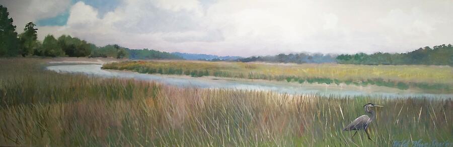 Marsh with Heron in Greens Painting by Blue Sky Marsh with Heron in Greens Painting by Blue Sky