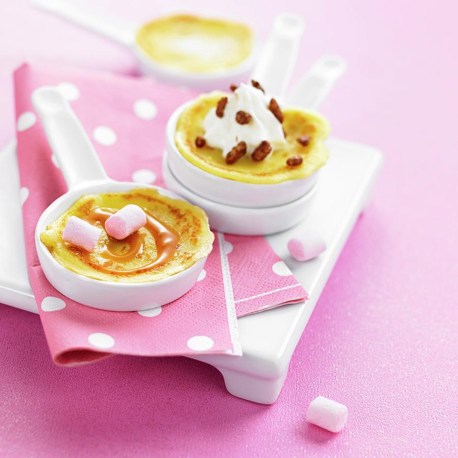Marshmallow-toffee Mini Pancake And Whipped Cream-praline Mini Pancake Photograph by A Point Studio