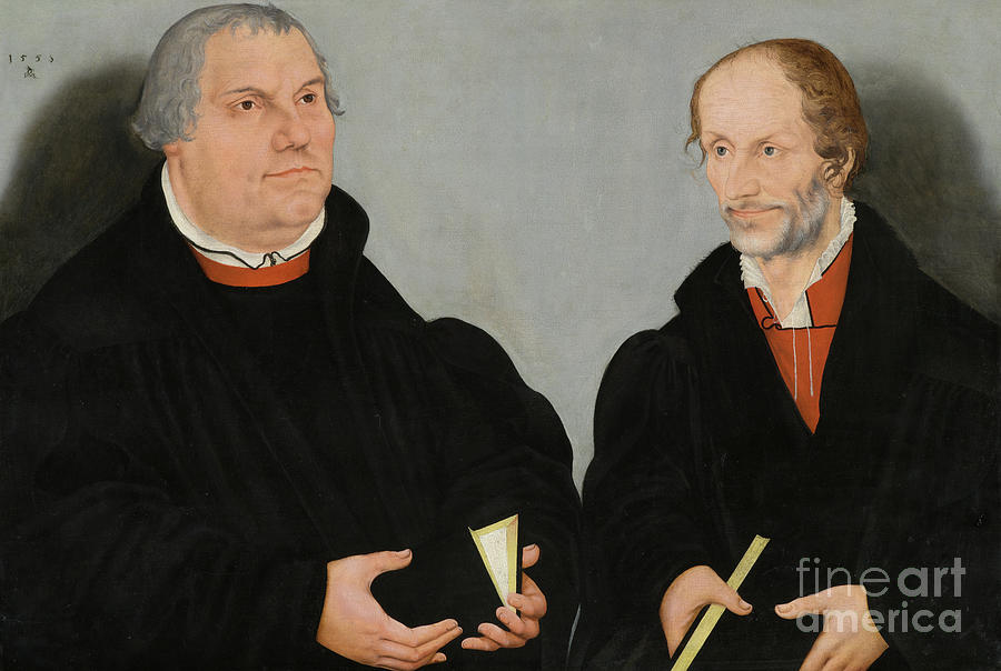 Martin Luther And Philipp Melanchthon Painting by Lucas The Younger Cranach