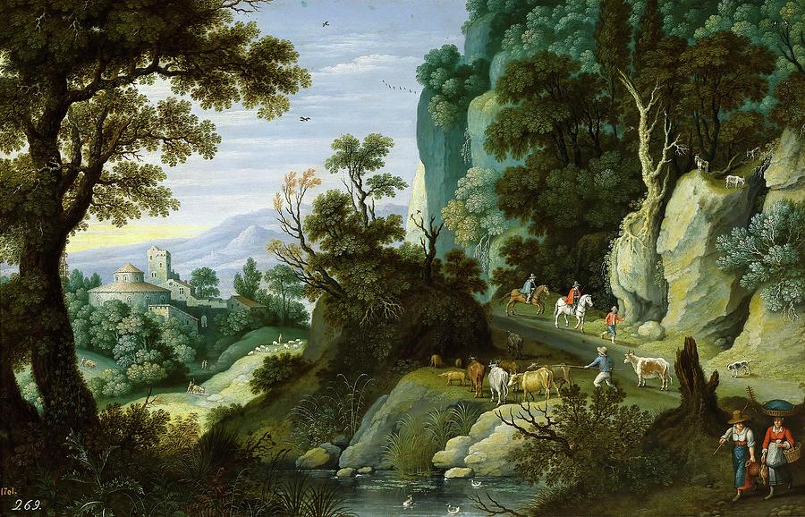 Martin Ryckaert / Rocky Landscape, 1616, Flemish School. Painting by Martin Ryckaert -1587-1631-