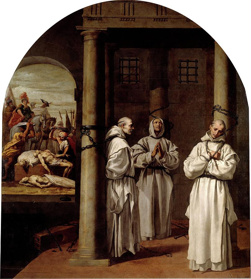 Martirio de los priores de las cartujas inglesas de Londres, Nottingham y Axh... Painting by Vincenzo Carducci -c 1576-1638- Martirio de los priores de las cartujas inglesas de Londres, Nottingham y Axh... Painting by Vincenzo Carducci -c 1576-1638-