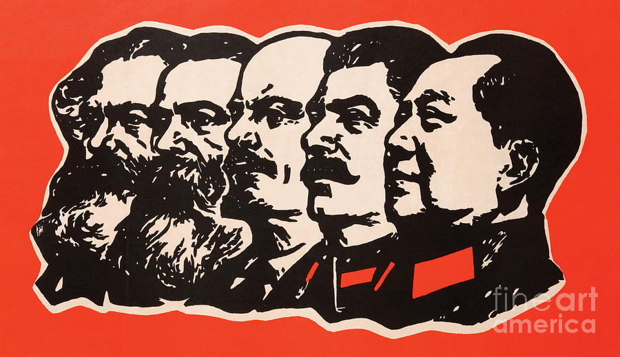 Marx Engels Lenin Stalin and Mao Painting by Chinese School