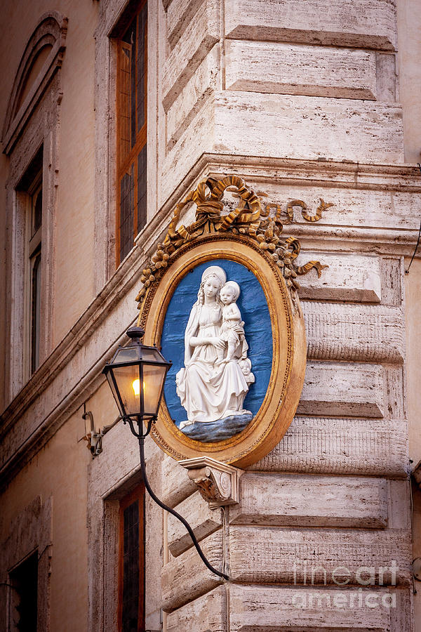 Mary and Child Art Medallion - Rome Italy Photograph by Brian Jannsen