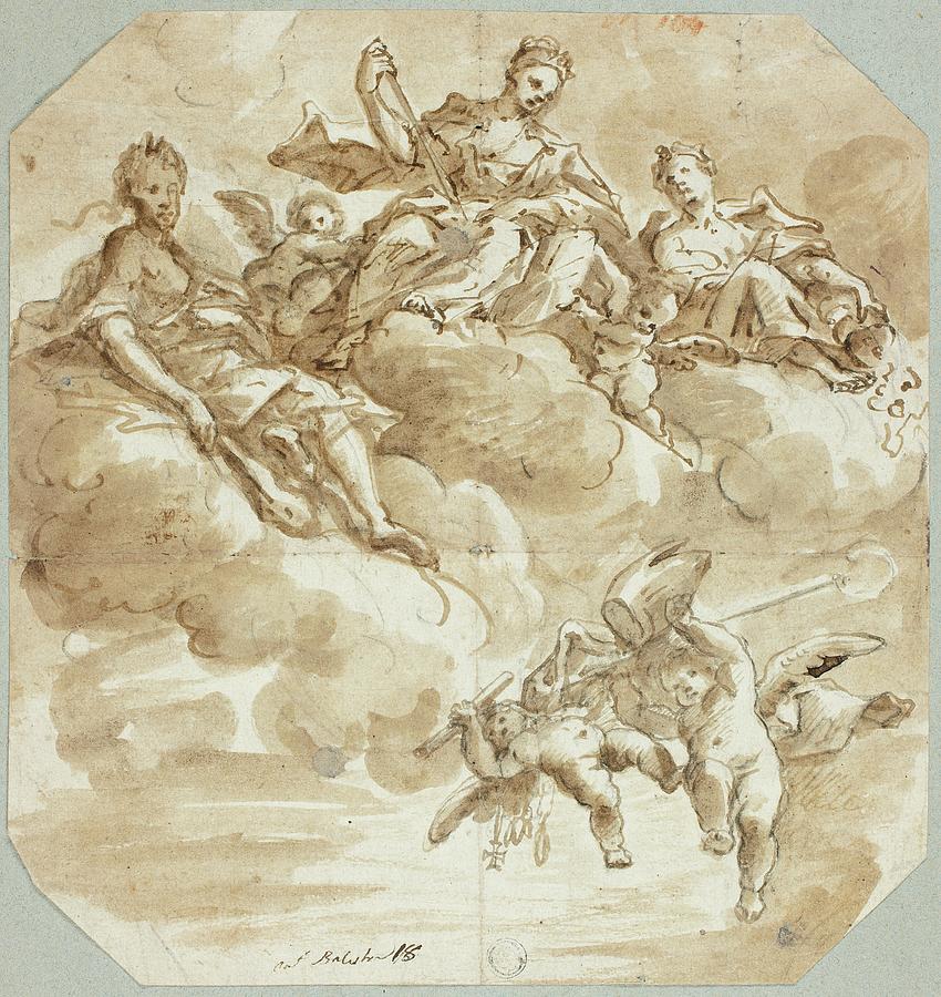 Mary As Queen Of Heaven Or Apotheosis Of Saint Drawing by Antonio ...