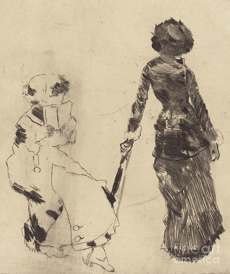 Mary Cassatt at the Louvre  The Etruscan Gallery Drawing by Edgar Degas
