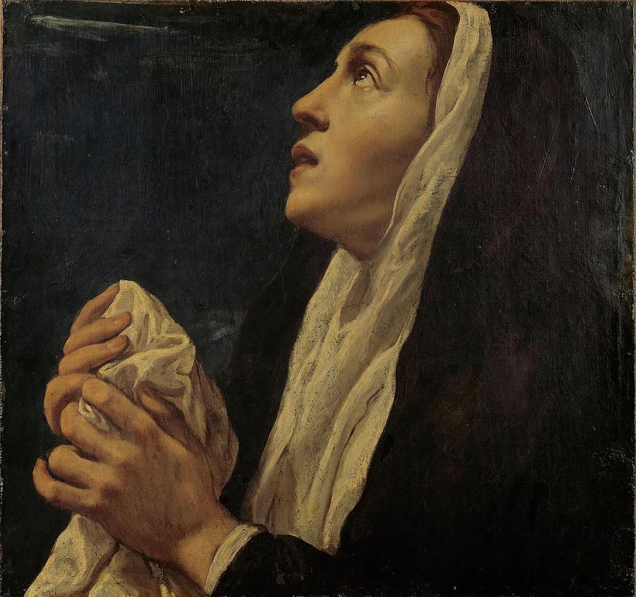 Mary Magdalene, 1616, Spanish School, Canvas, 42 cm x 40 cm, P02837. Painting by Luis Tristan de Escamilla -c 1587-1624-