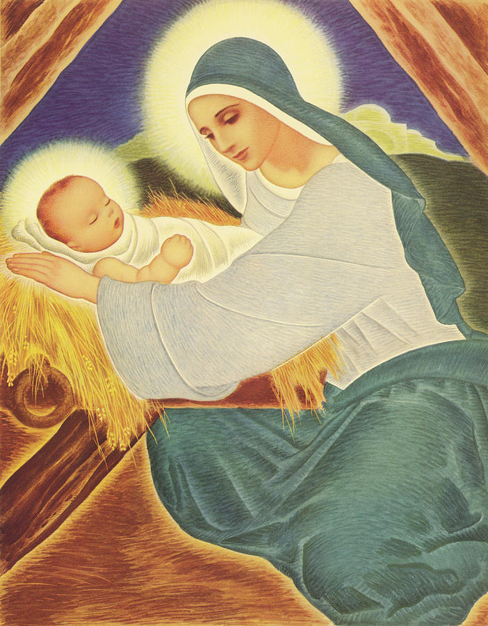 Christmas Drawing - Mary With Baby Jesus by CSA Images
