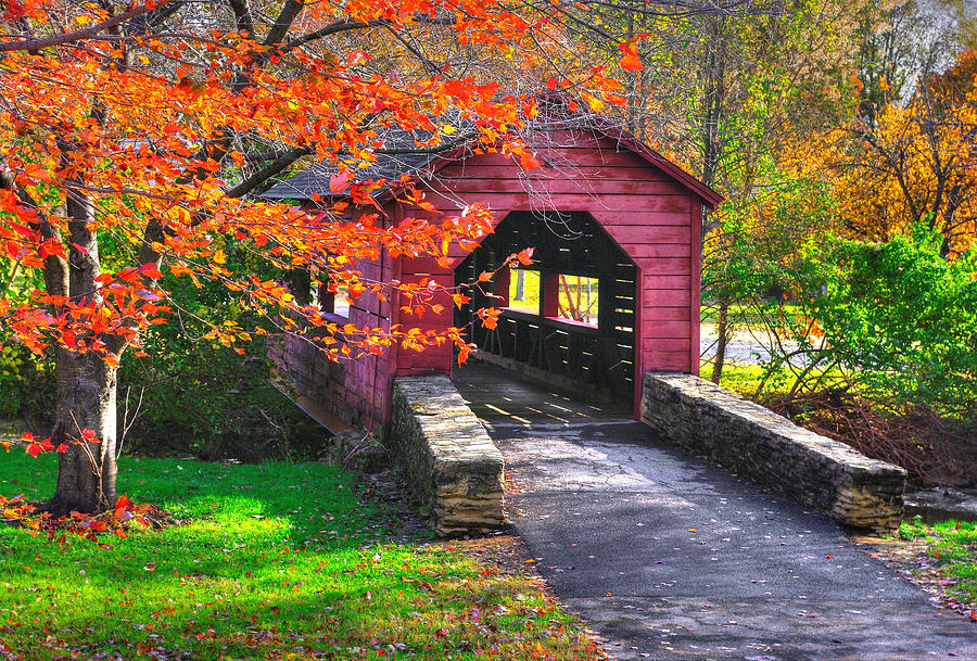 Maryland Country Roads - Baker Park, Carroll Creek Covered Bridge - Frederick Maryland Photograph by Michael Mazaika