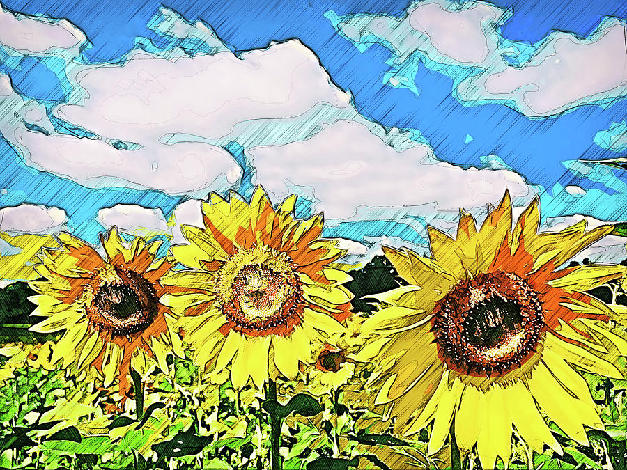 Maryland Sunflowers - 04  Painting by AM FineArtPrints