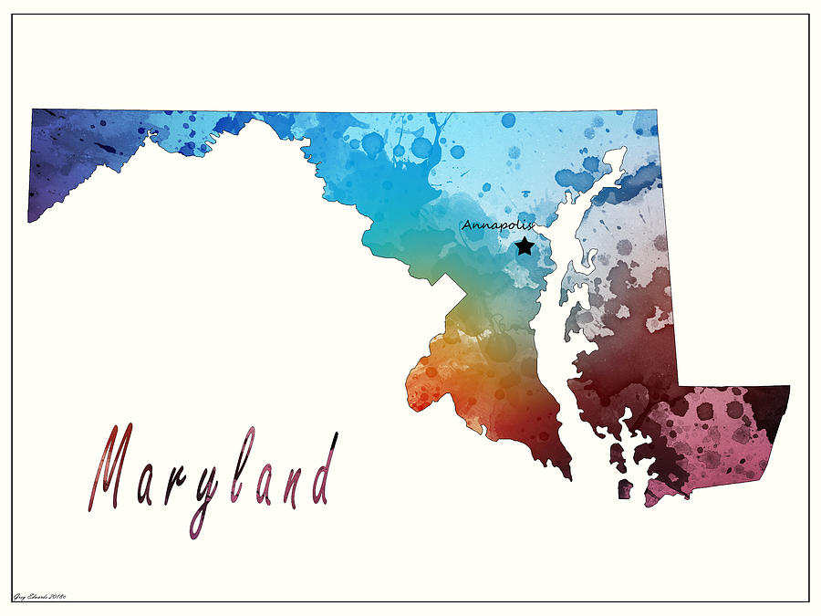 Maryland Watercolor Map Style 3 Painting by Greg Edwards
