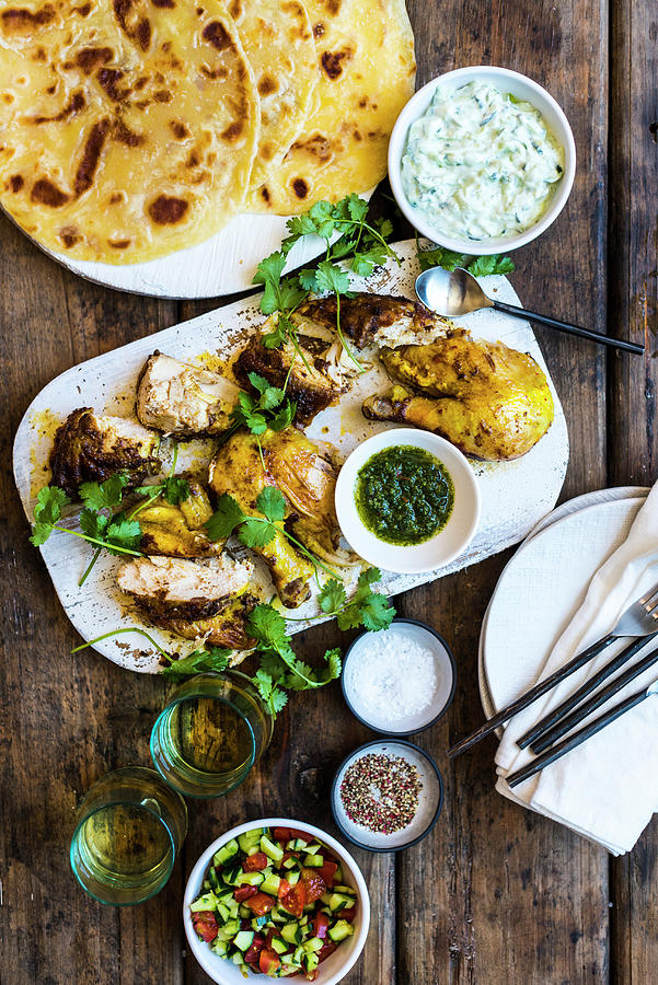 Masala Chicken With Herb Chutney And Mint Raita india Photograph by Great Stock!