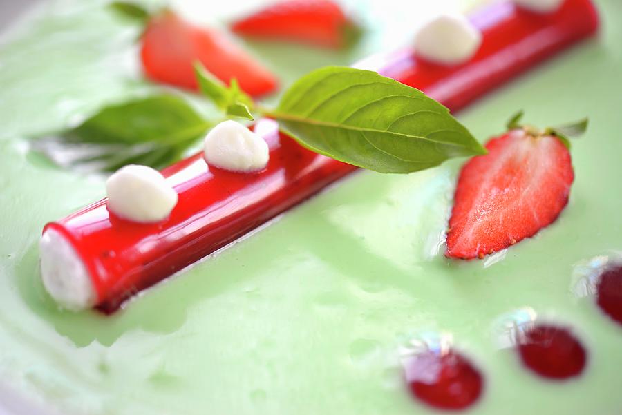Mascarpone And Basil Sauce With Strawberries Photograph by Kaktusfactory