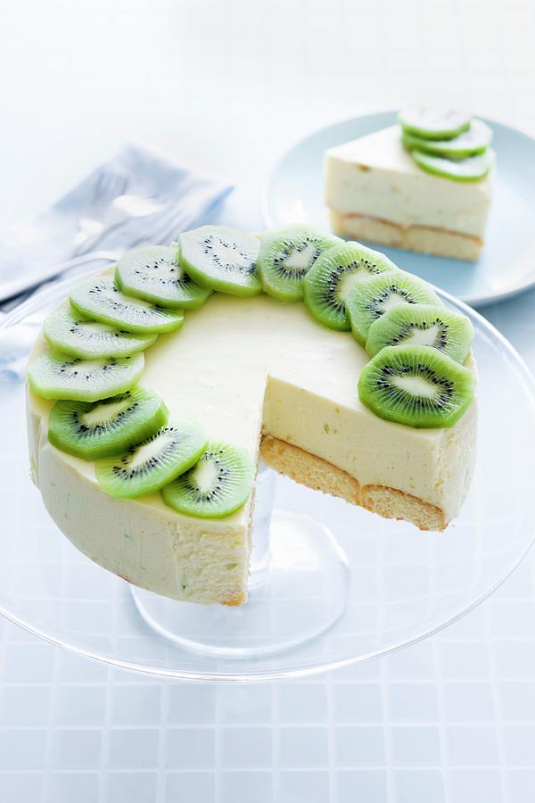 Mascarpone Cake With Lime And Ginger Decorated With Kiwis Photograph by Andrew Young