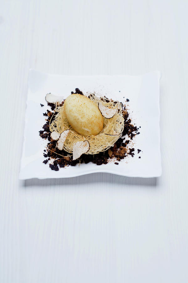 Mascarpone Ice Cream With Kataifi Pastry, Baileys, Crme Anglaise And Truffles Photograph by Michael Wissing