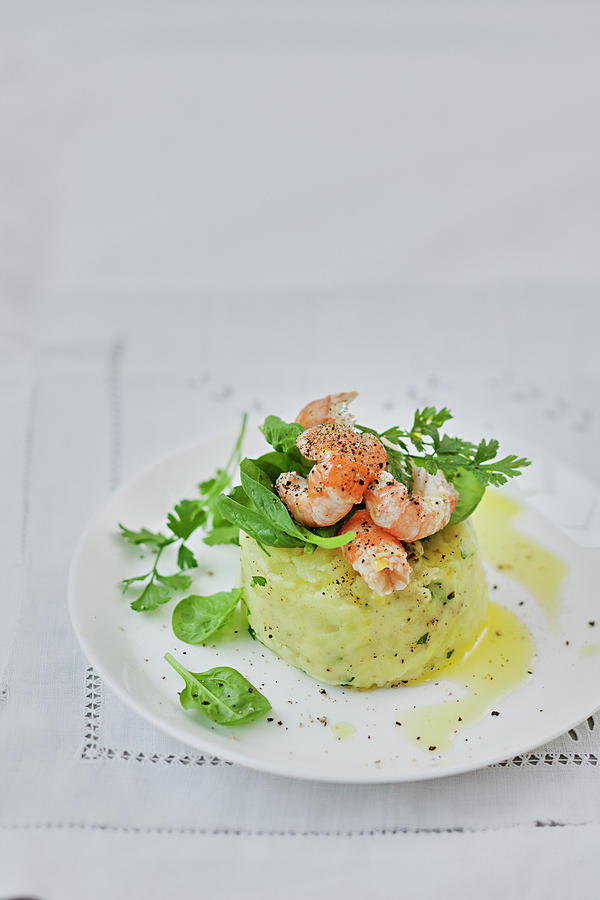 Mashed Potato And Herb Timbale With Crayfish Photograph by Japy