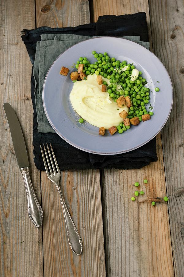 Mashed Potatoes With Buttered Peas And Diced Tofu Photograph by Mandy Reschke
