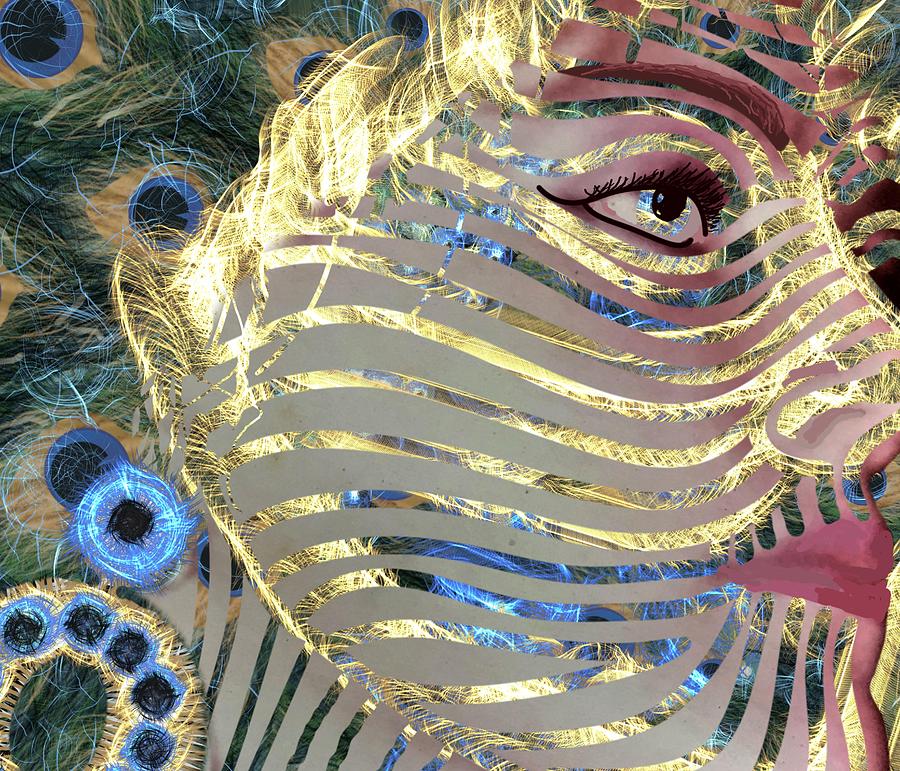 Mask A Golden Peacock Mixed Media by Joan Stratton
