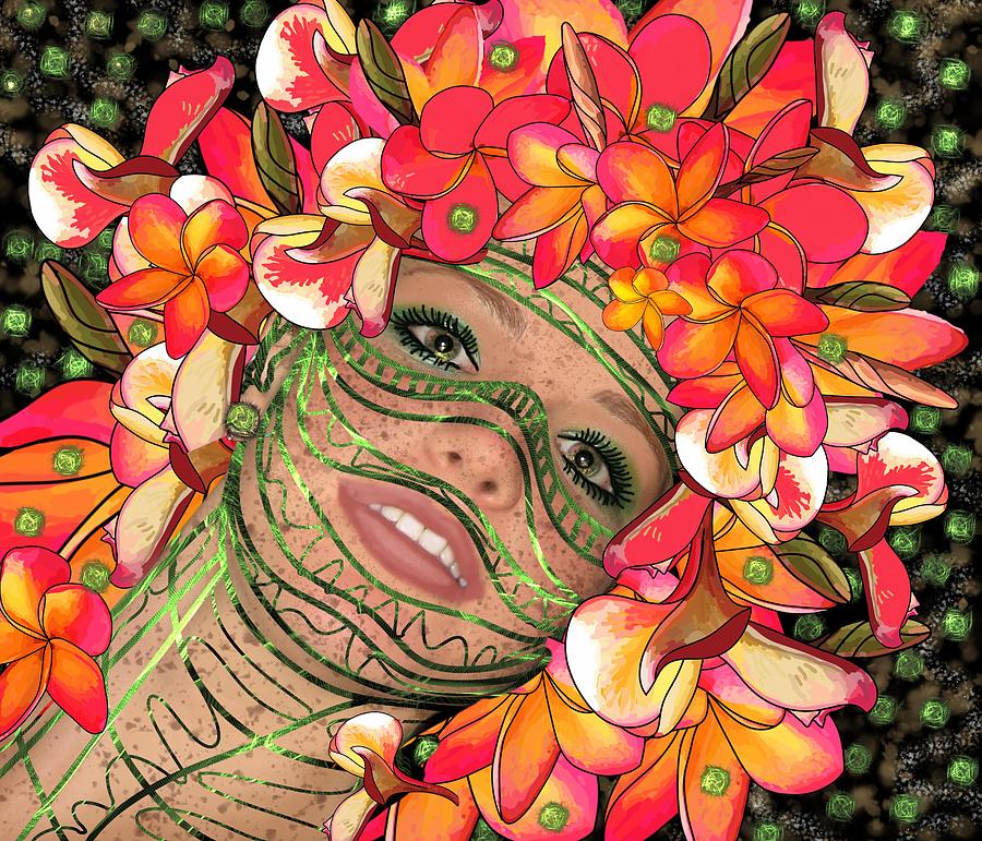 Mask Freckles and Flowers Mixed Media by Joan Stratton